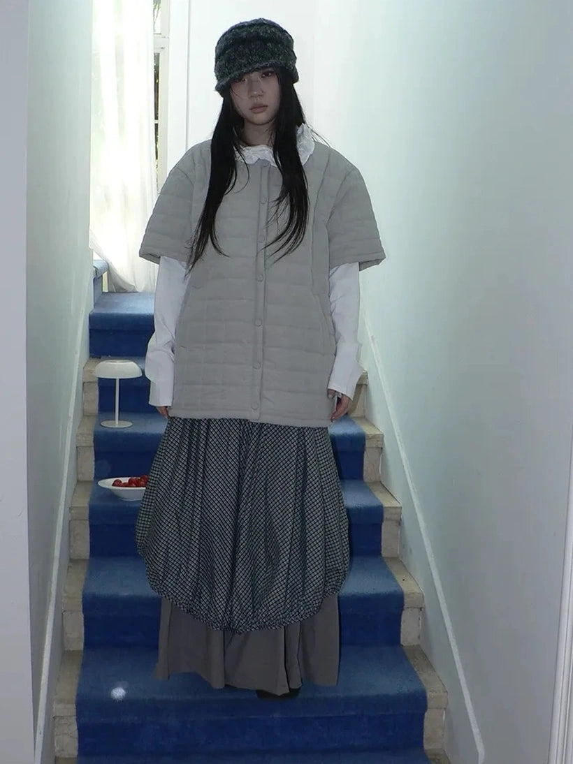 ang project Vintage Quilted Short Sleeve Cotton Jacket Padded Jacket