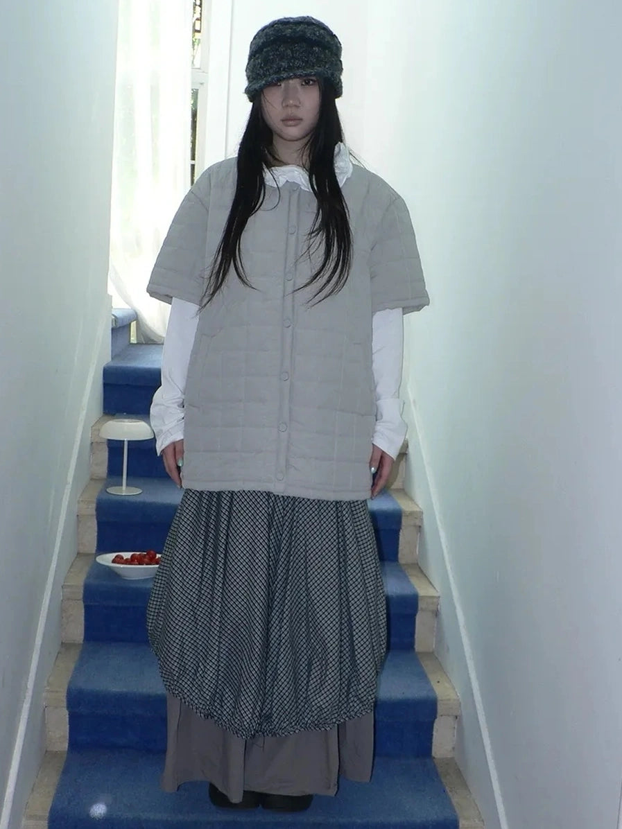 ang project Vintage Quilted Short Sleeve Cotton Jacket Padded Jacket