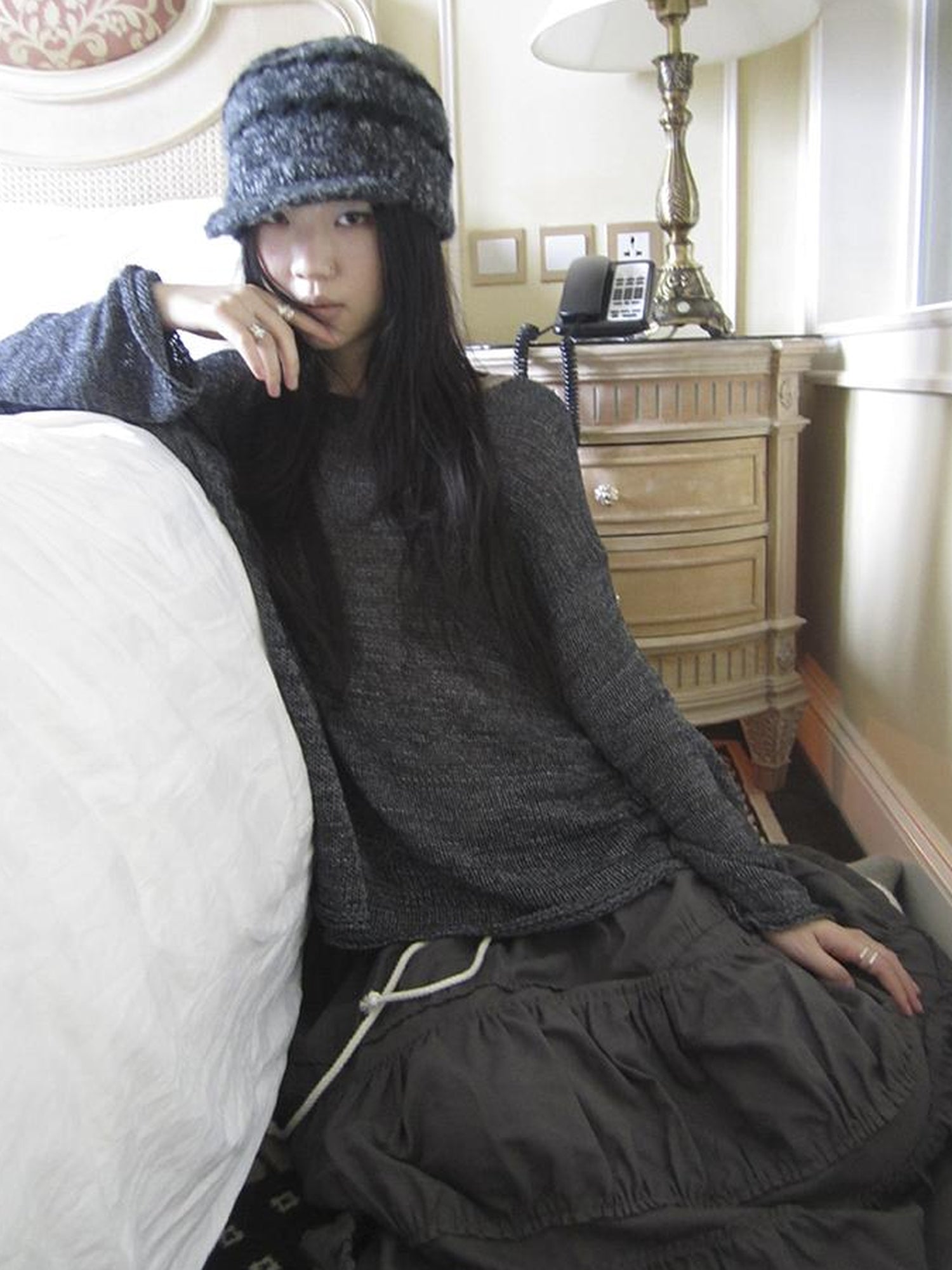 ang project Vintage Relaxed Fit Knit Long Sleeve V Neck T Shirt
