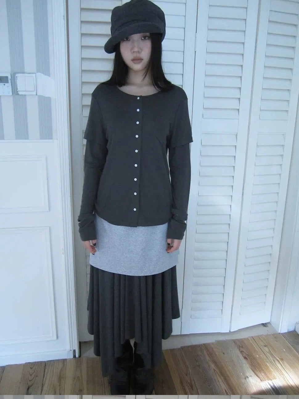 ang project Vintage Retro Two Tone Long Sleeve Knit Top T-shirt