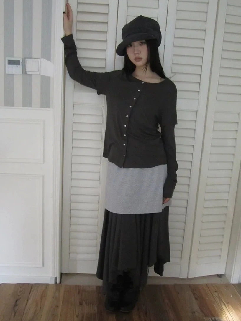 ang project Vintage Retro Two Tone Long Sleeve Knit Top T-shirt