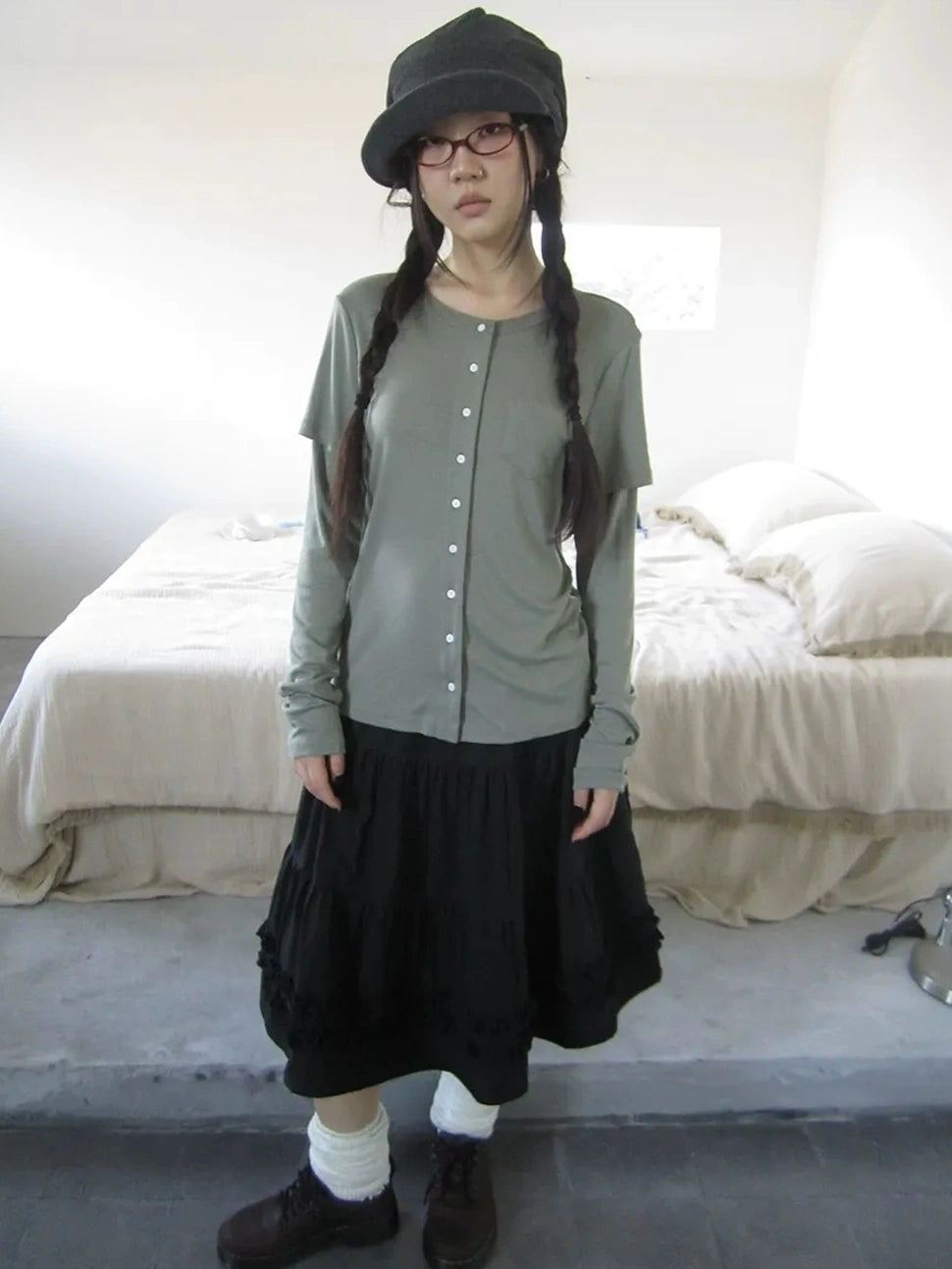 ang project Vintage Retro Two Tone Long Sleeve Knit Top T-shirt