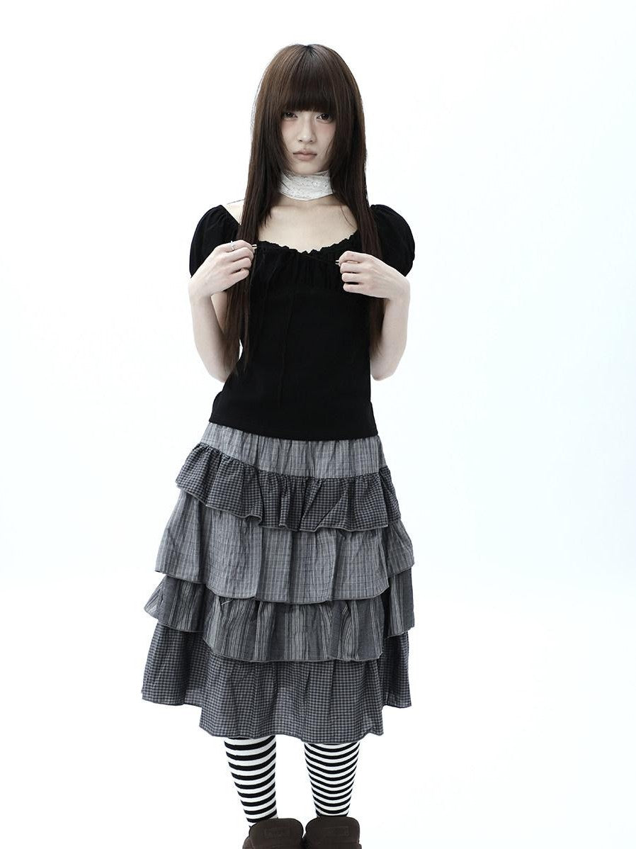 ang project Vintage Ruched Drawstring Tie Panelled Puff Women&