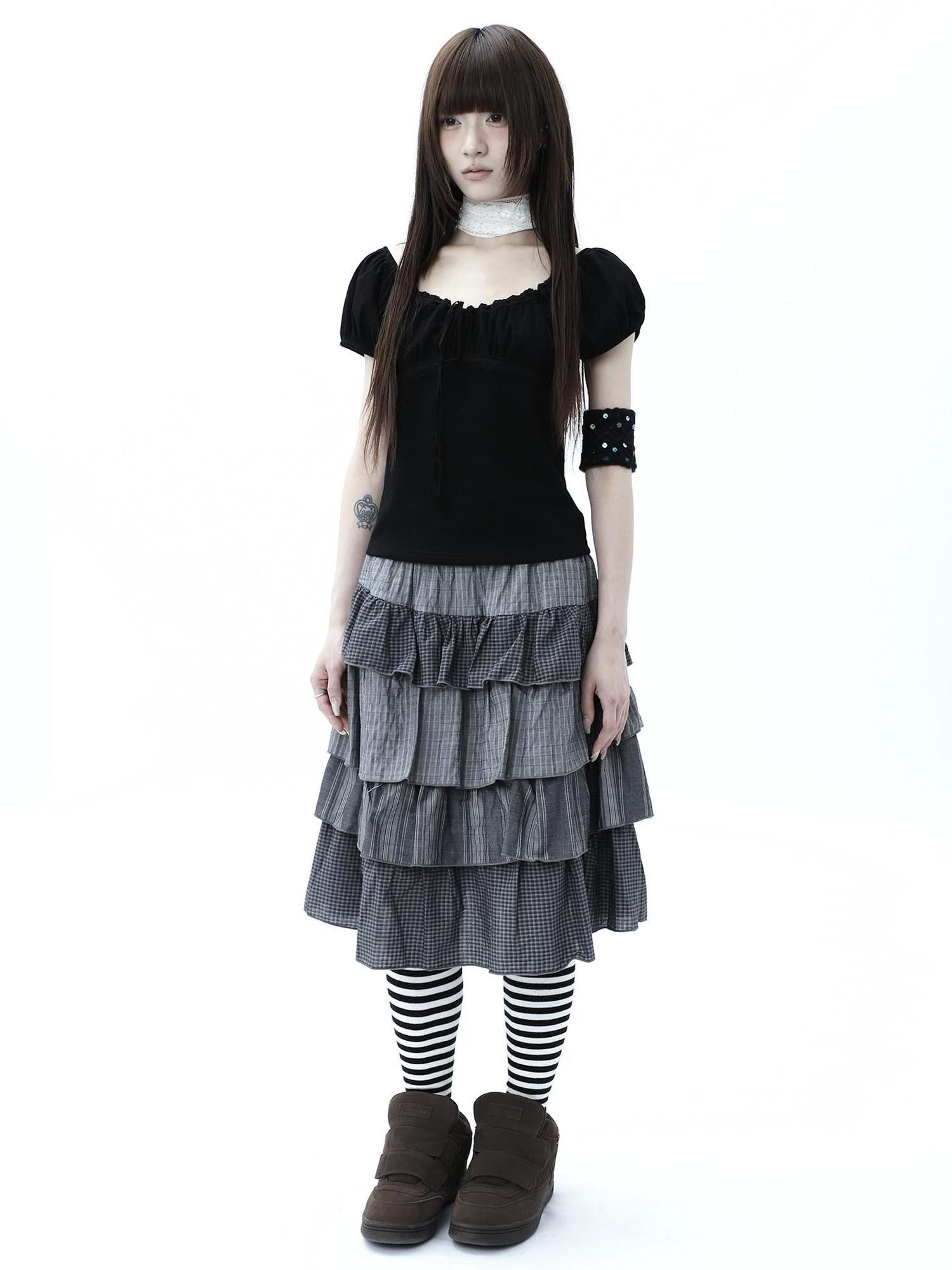 ang project Vintage Ruched Drawstring Tie Panelled Puff Women&