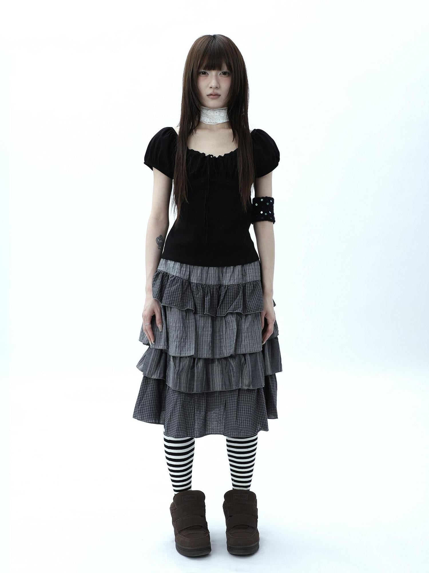 ang project Vintage Ruched Drawstring Tie Panelled Puff Women&