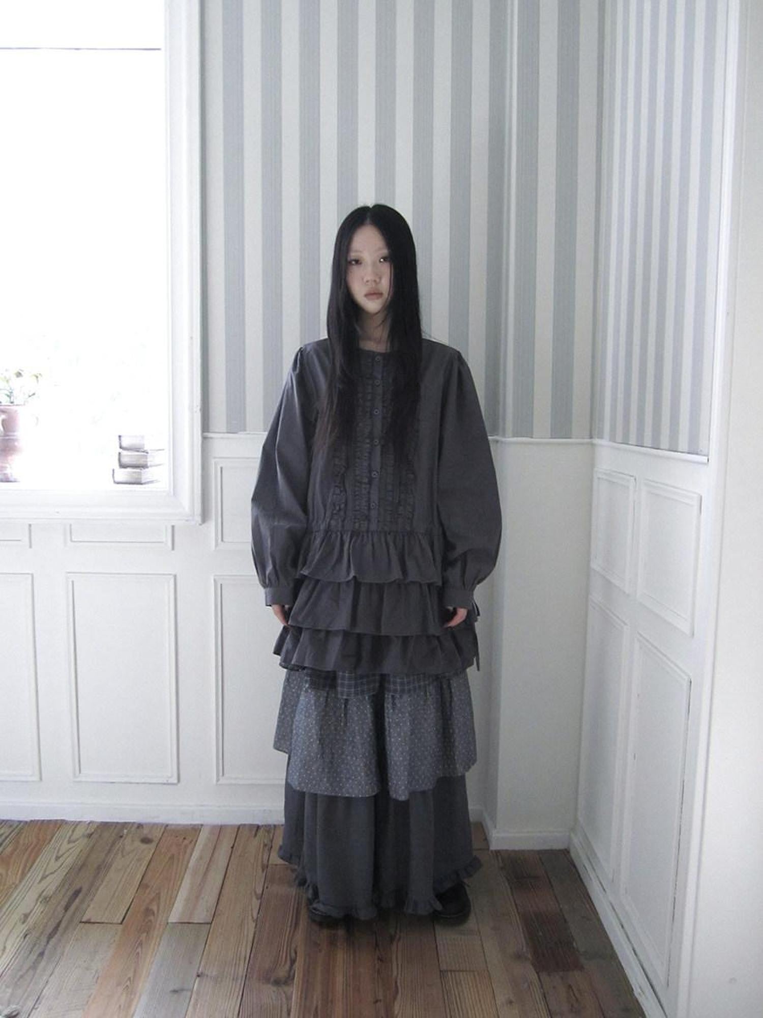 ang project Vintage Ruffle Edge Button Panelled Tiered Hem Women&