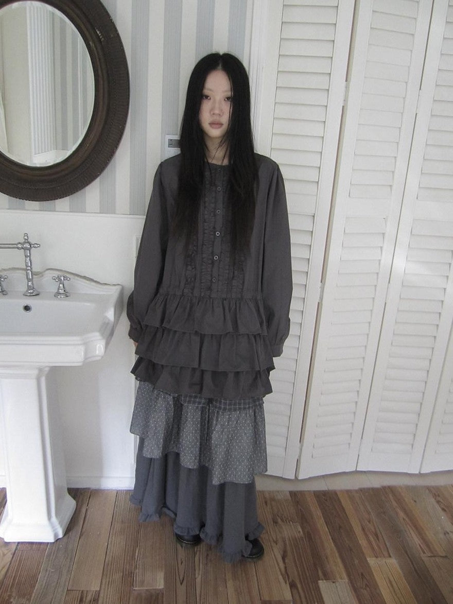 ang project Vintage Ruffle Edge Button Panelled Tiered Hem Women&