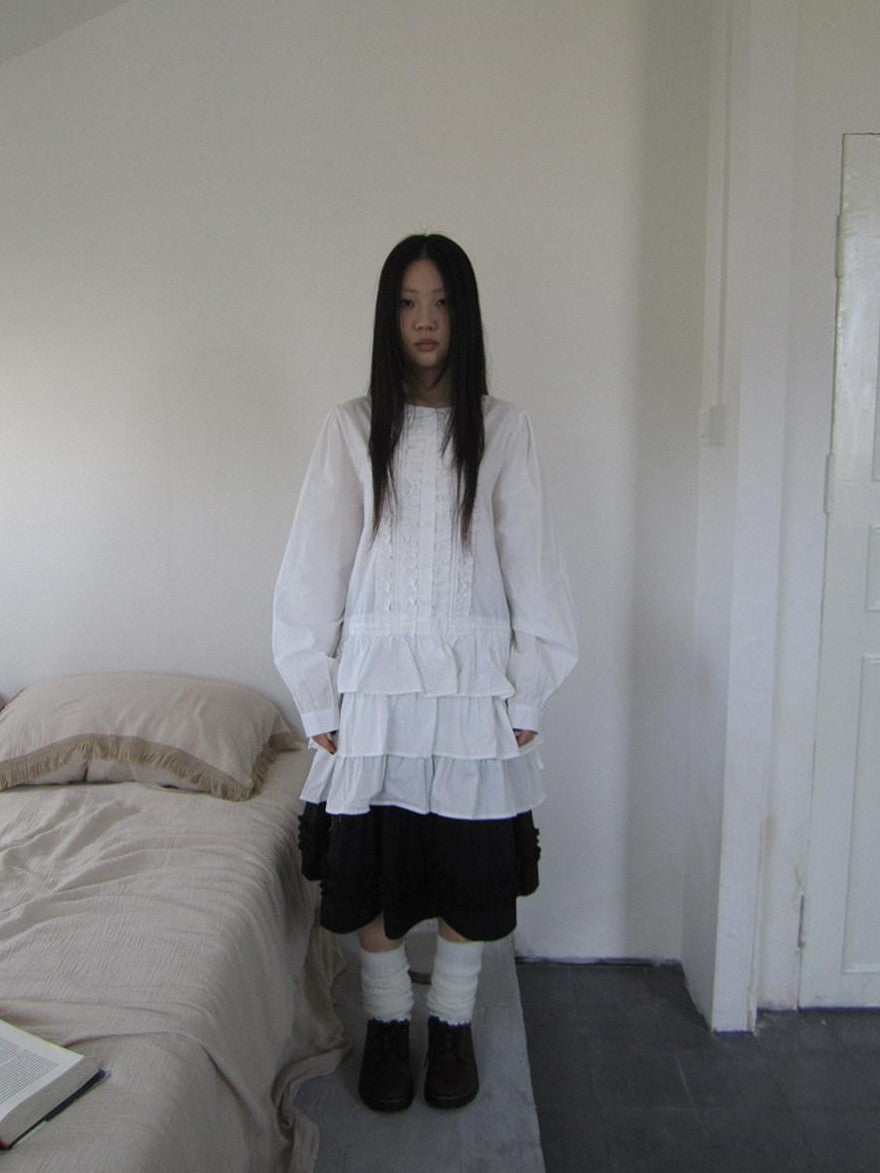 ang project Vintage Ruffle Edge Button Panelled Tiered Hem Women&