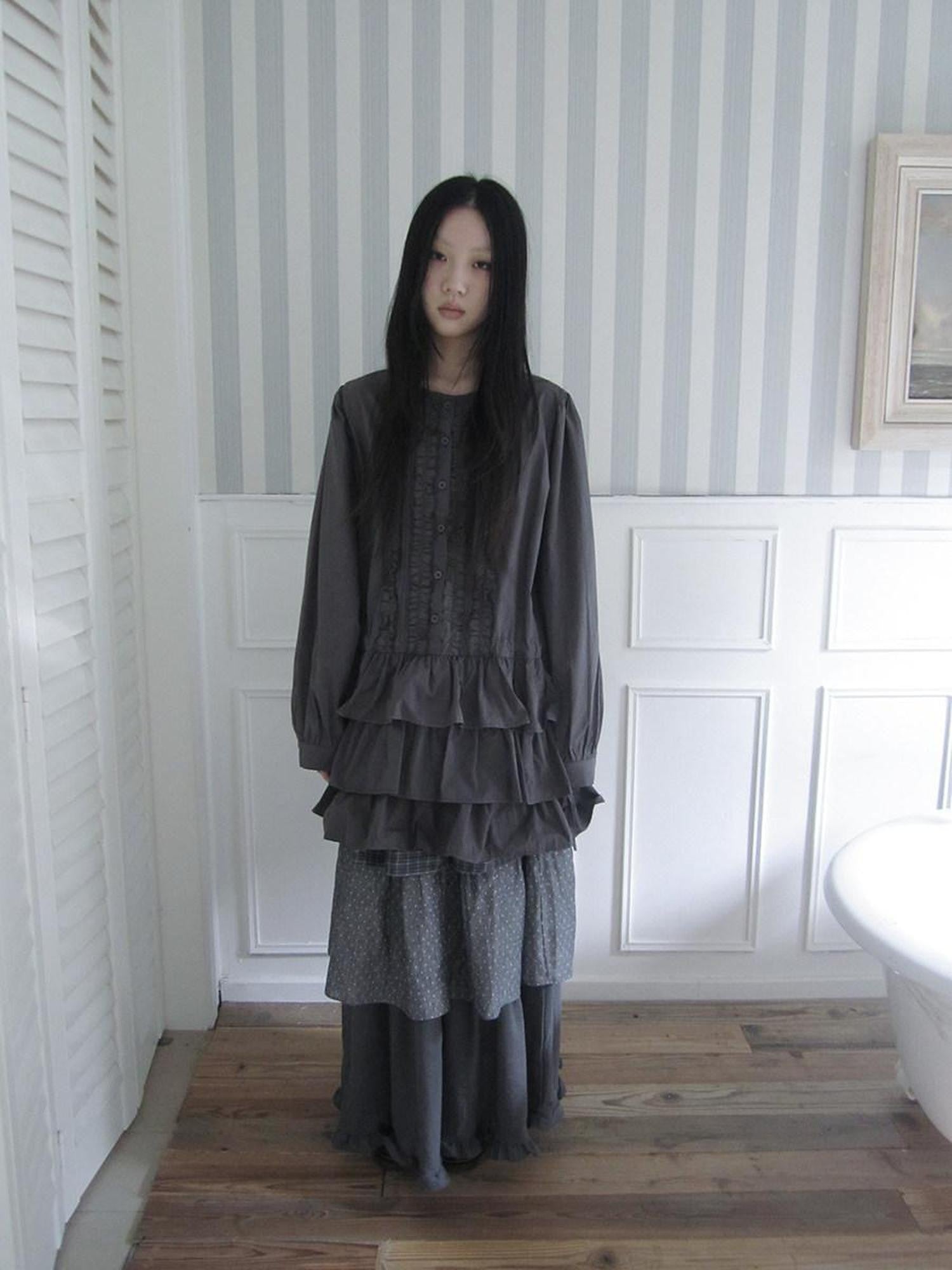 ang project Vintage Ruffle Edge Button Panelled Tiered Hem Women&