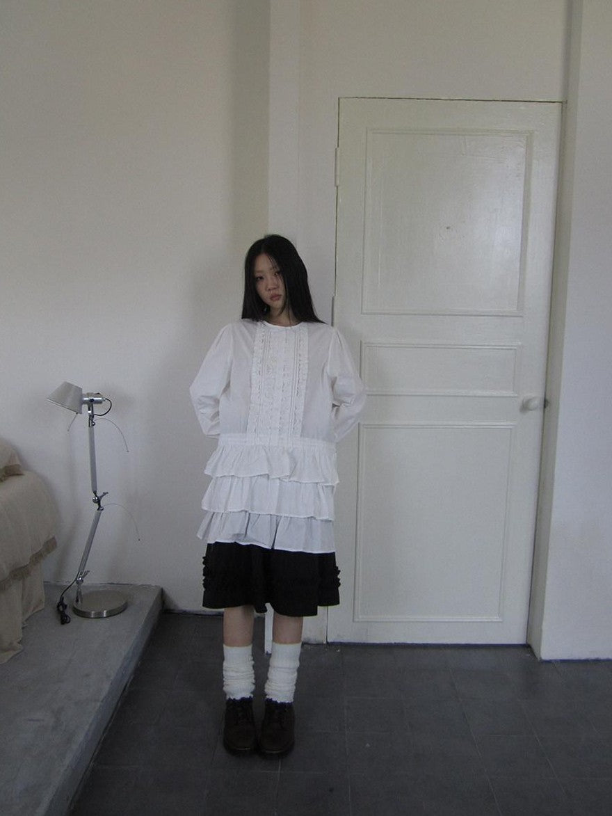 ang project Vintage Ruffle Edge Button Panelled Tiered Hem Women&