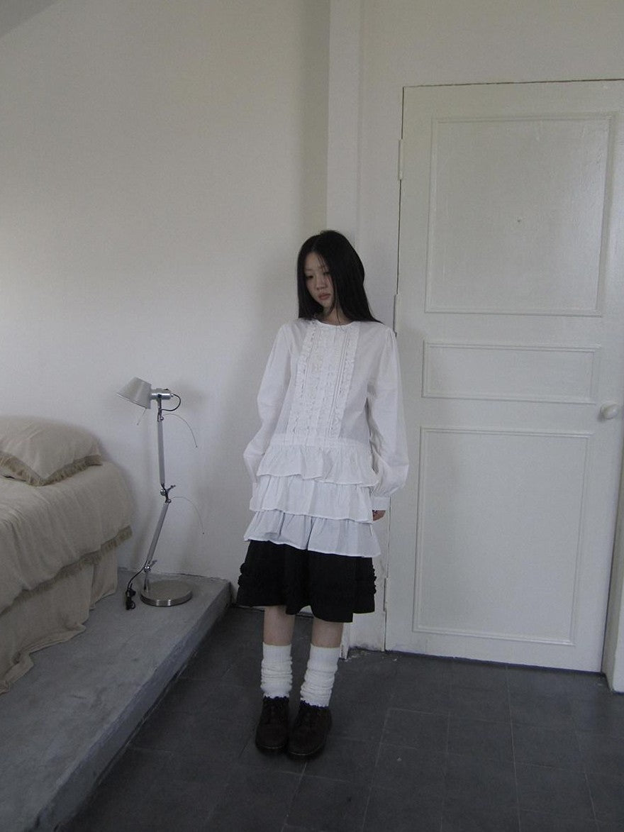 ang project Vintage Ruffle Edge Button Panelled Tiered Hem Women&