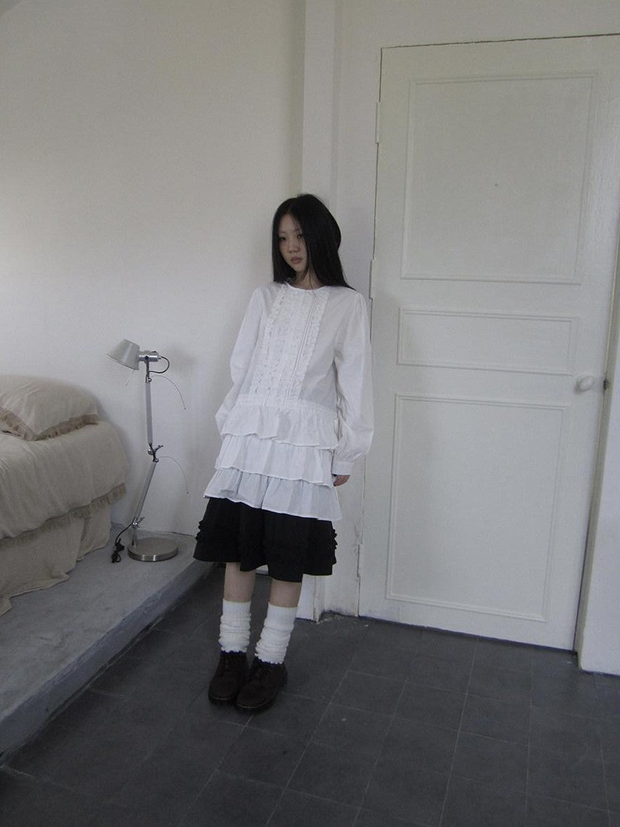 ang project Vintage Ruffle Edge Button Panelled Tiered Hem Women&