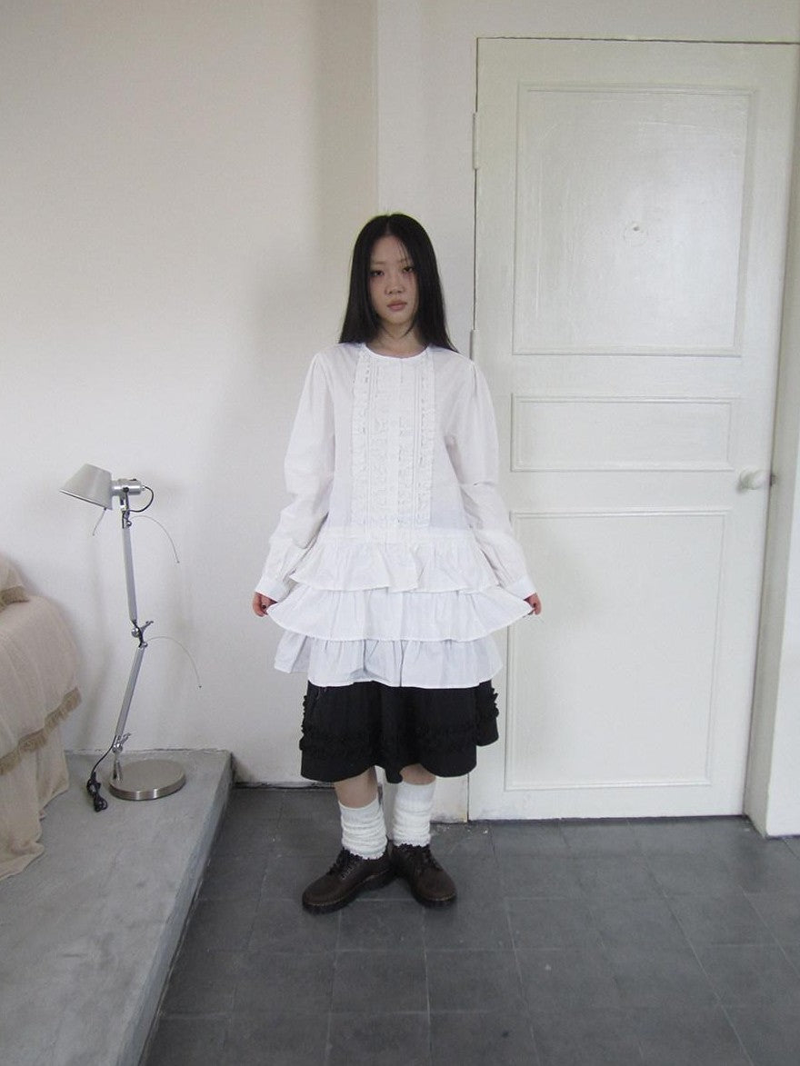 ang project Vintage Ruffle Edge Button Panelled Tiered Hem Women&
