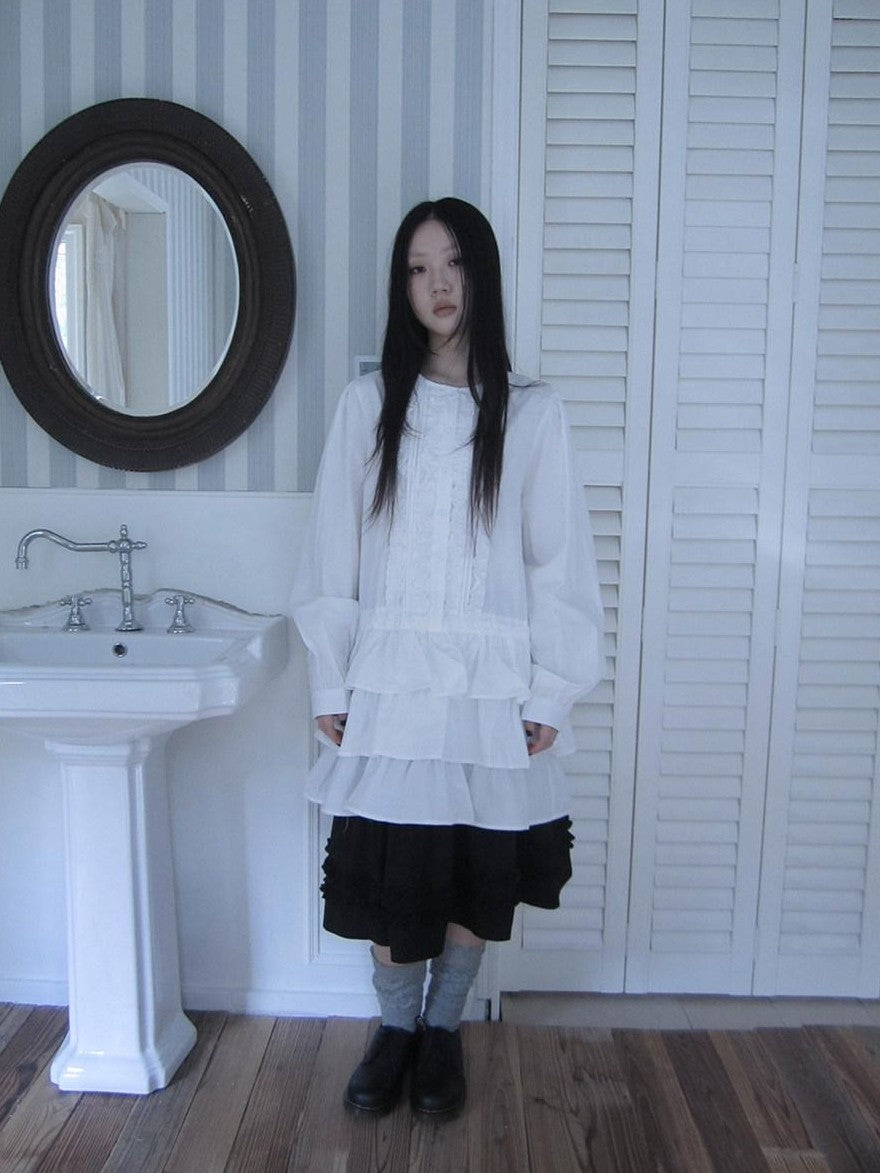 ang project Vintage Ruffle Edge Button Panelled Tiered Hem Women&