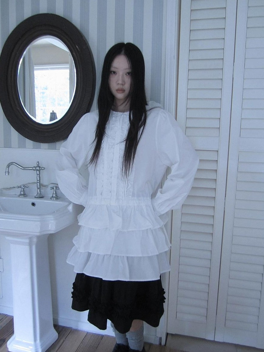 ang project Vintage Ruffle Edge Button Panelled Tiered Hem Women&