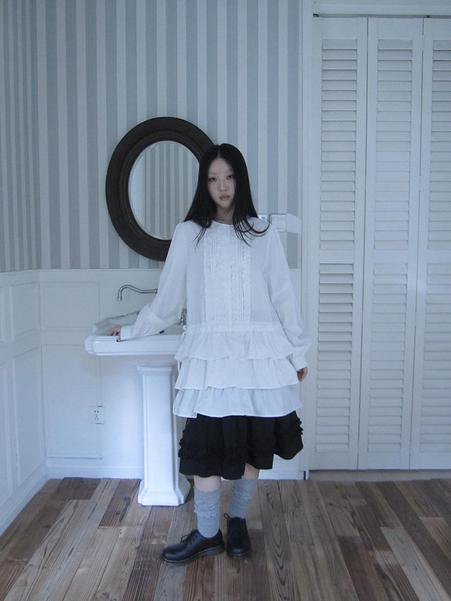 ang project Vintage Ruffle Edge Button Panelled Tiered Hem Women&