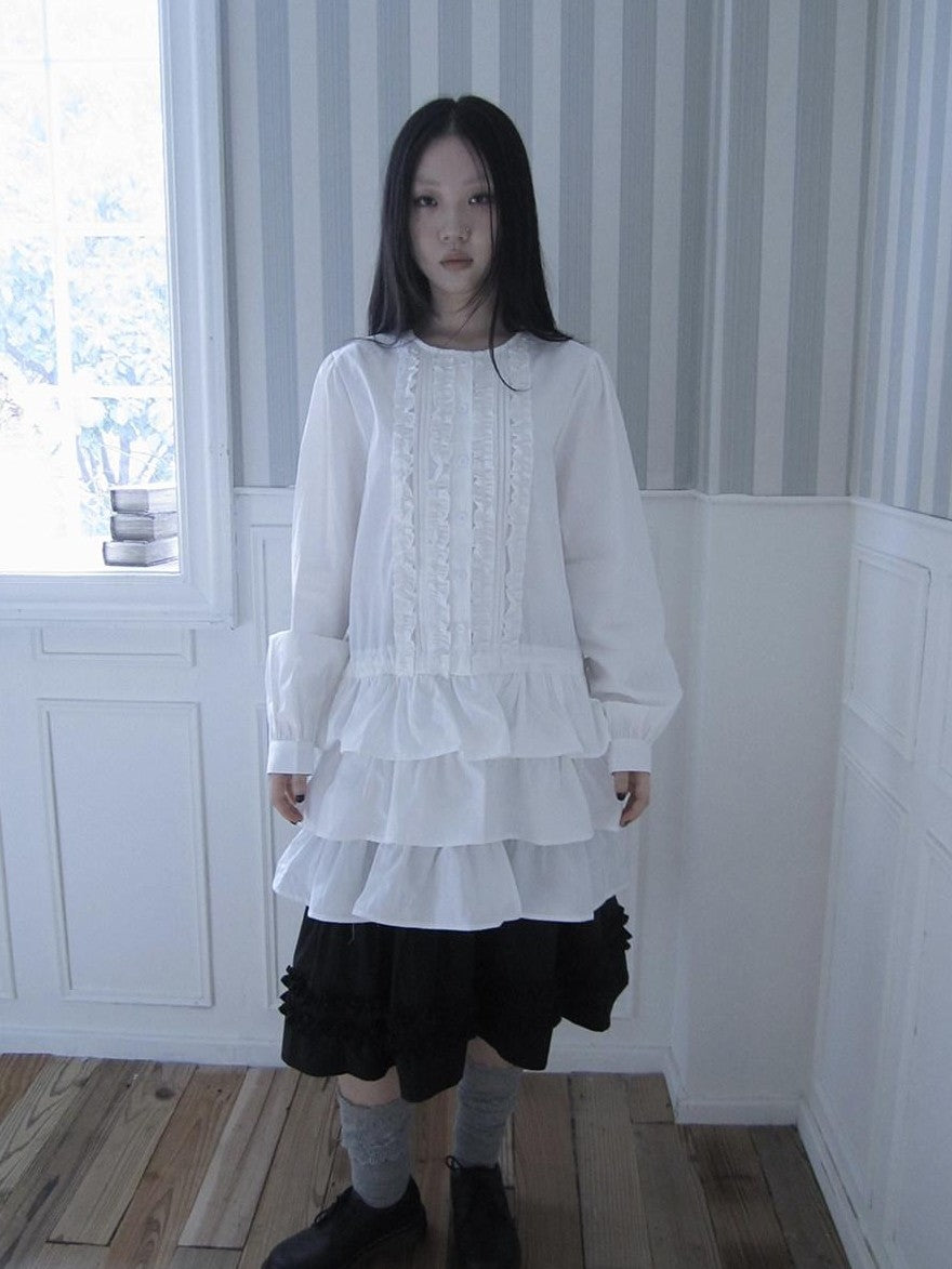 ang project Vintage Ruffle Edge Button Panelled Tiered Hem Women&