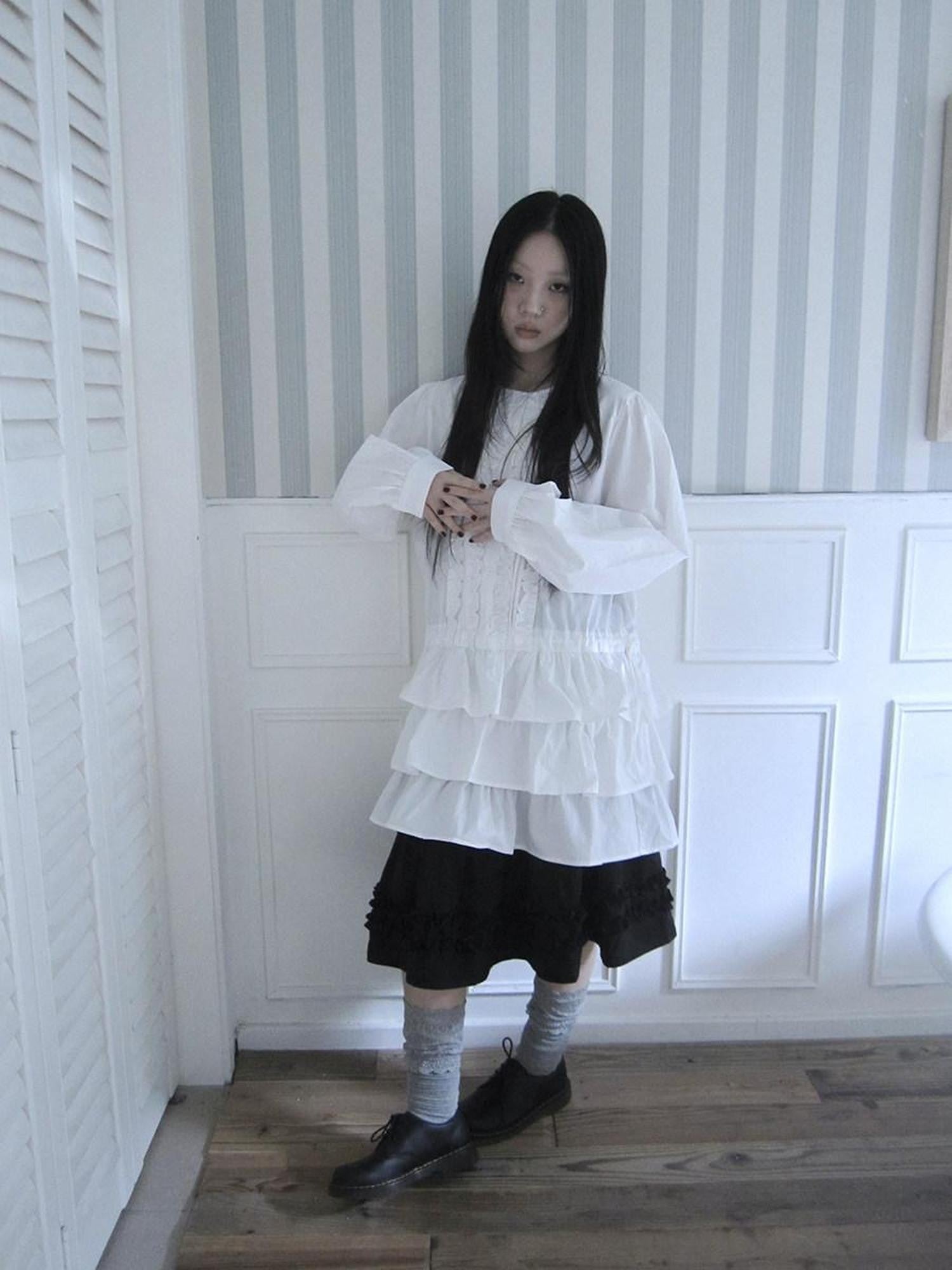 ang project Vintage Ruffle Edge Button Panelled Tiered Hem Women&