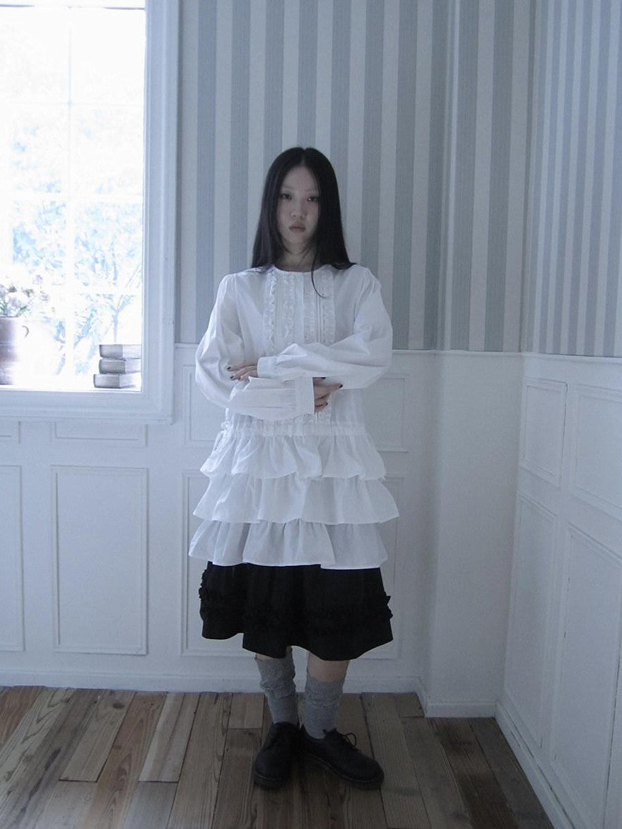 ang project Vintage Ruffle Edge Button Panelled Tiered Hem Women&