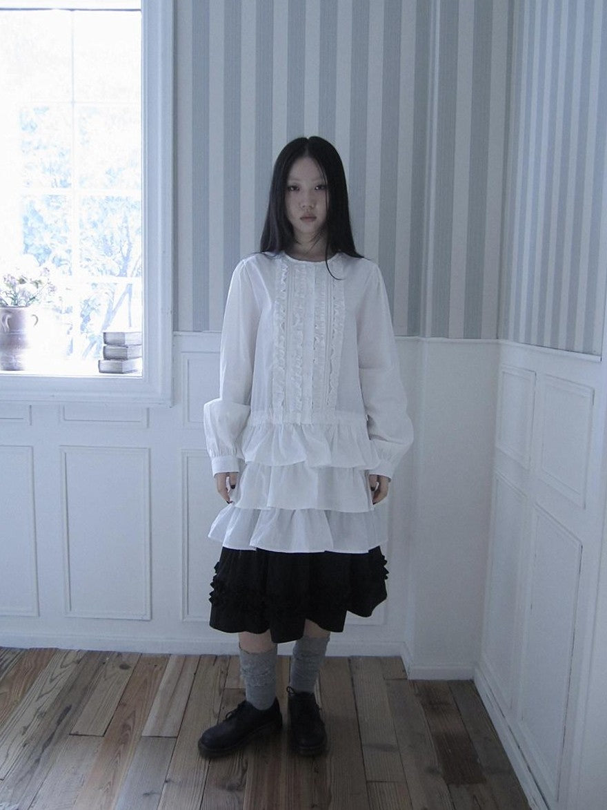 ang project Vintage Ruffle Edge Button Panelled Tiered Hem Women&
