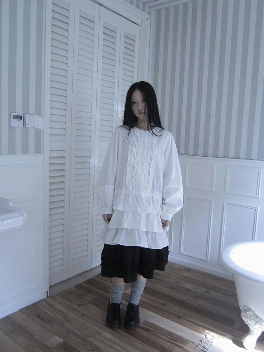 ang project Vintage Ruffle Edge Button Panelled Tiered Hem Women&