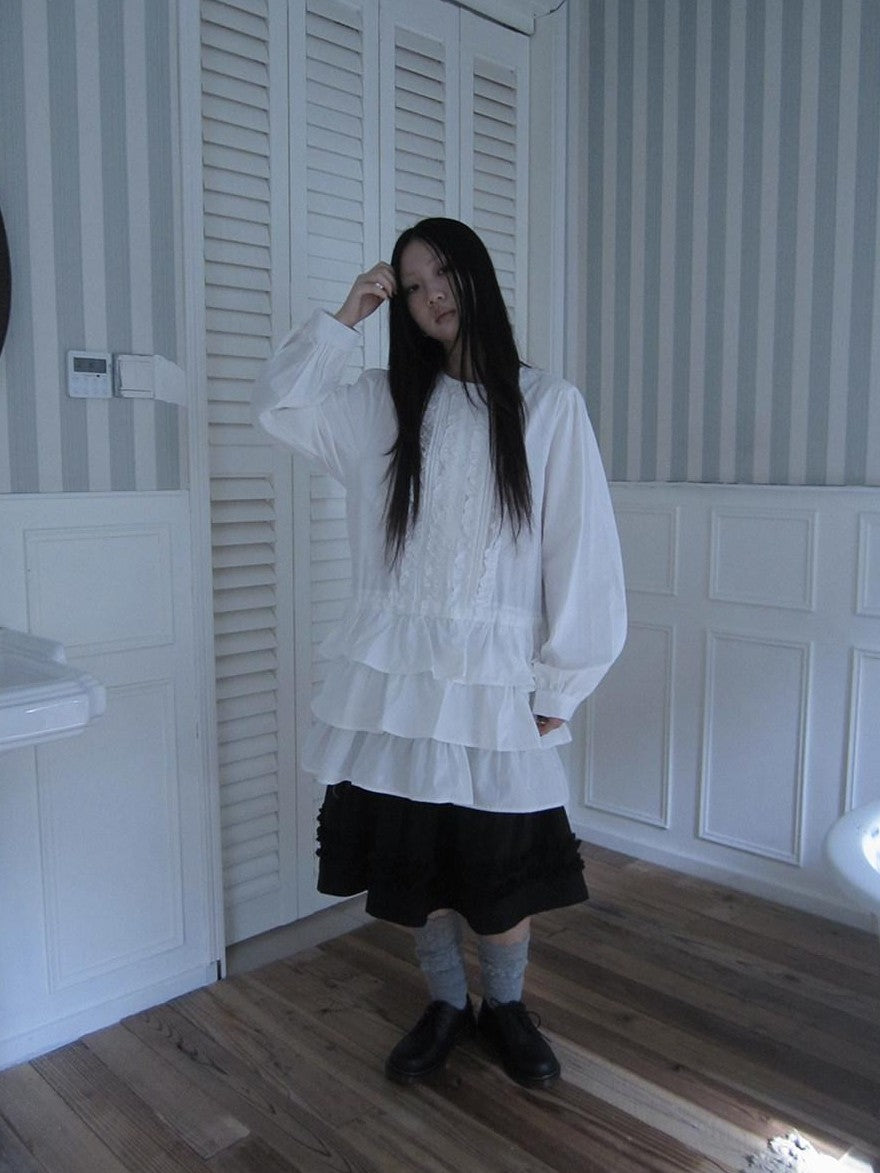 ang project Vintage Ruffle Edge Button Panelled Tiered Hem Women&