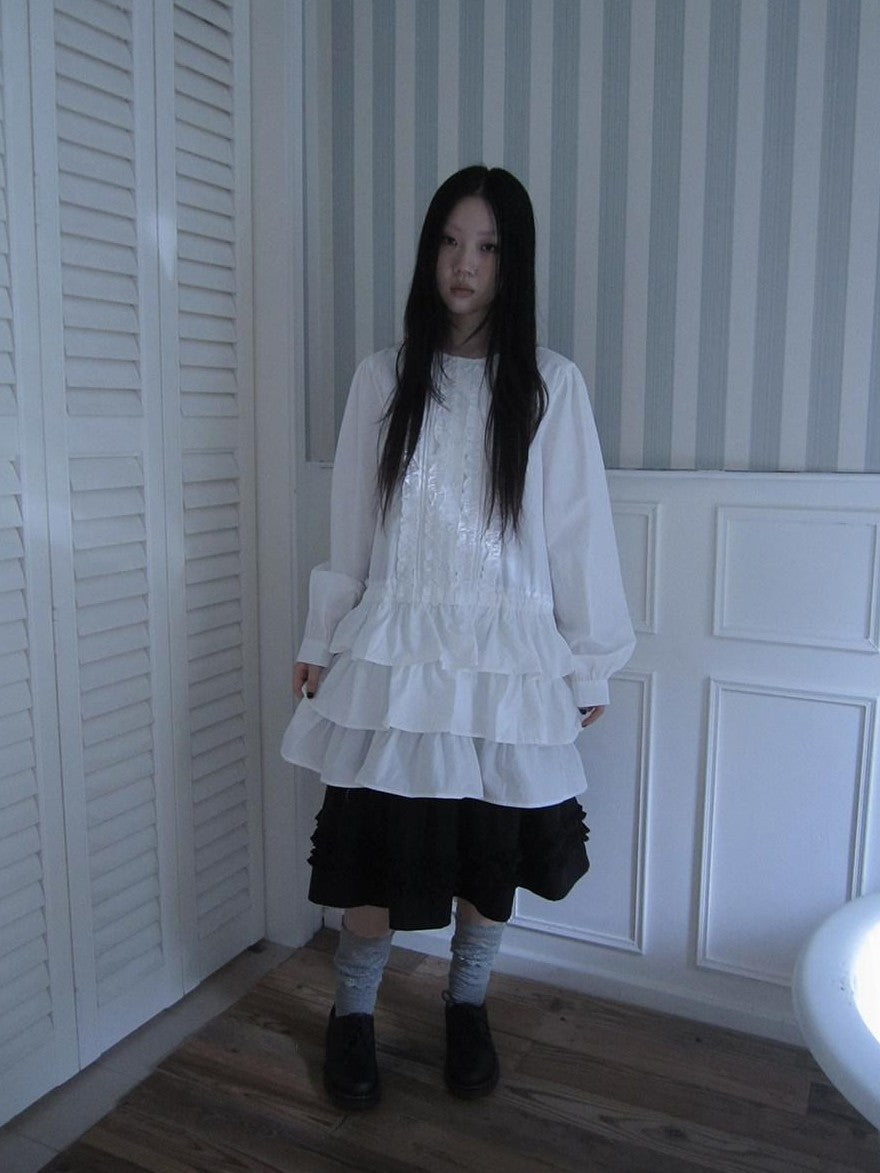 ang project Vintage Ruffle Edge Button Panelled Tiered Hem Women&