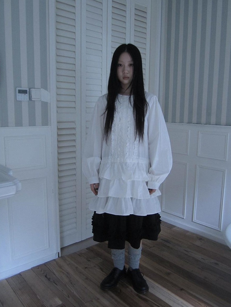 ang project Vintage Ruffle Edge Button Panelled Tiered Hem Women&