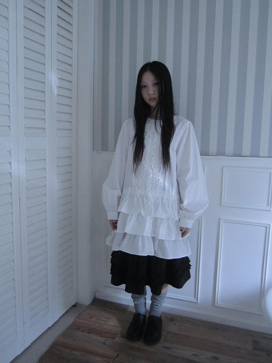 ang project Vintage Ruffle Edge Button Panelled Tiered Hem Women&