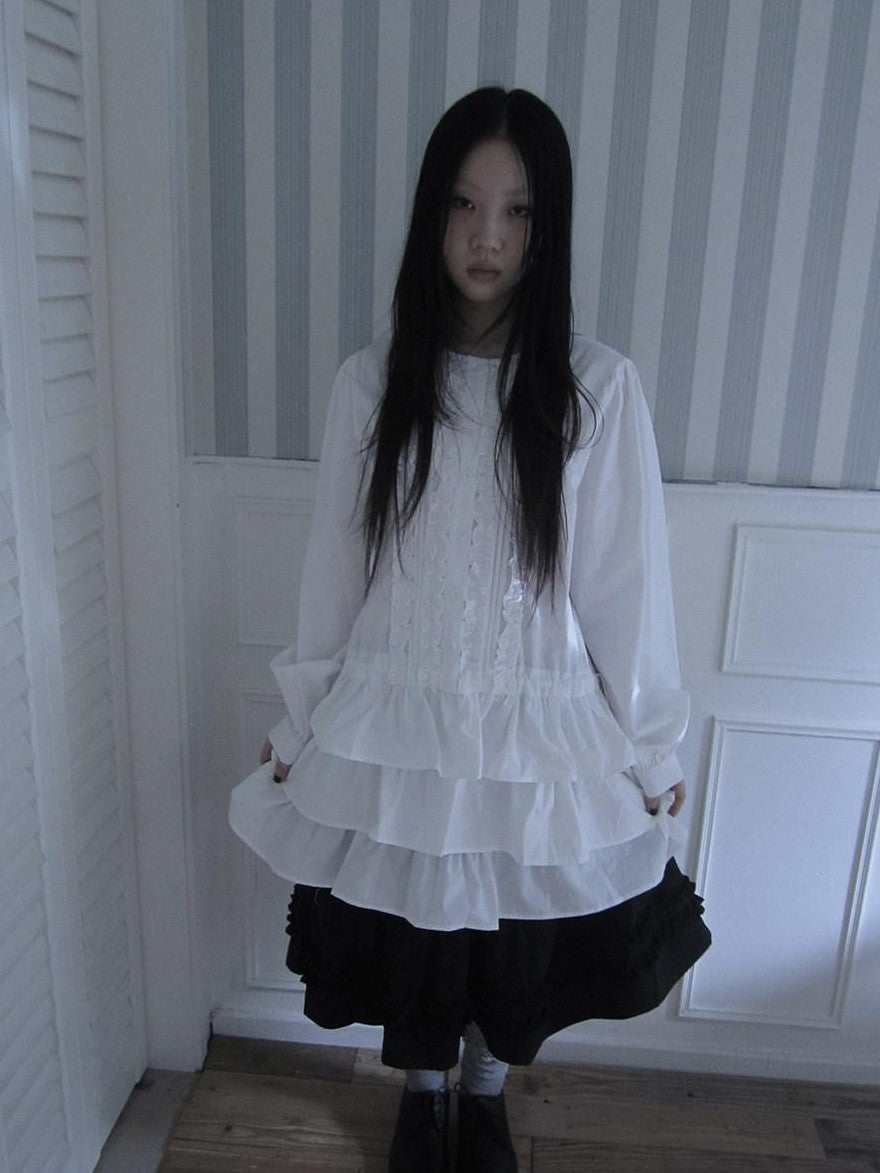 ang project Vintage Ruffle Edge Button Panelled Tiered Hem Women&