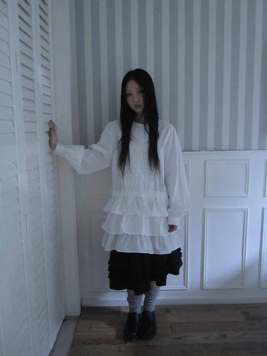 ang project Vintage Ruffle Edge Button Panelled Tiered Hem Women&