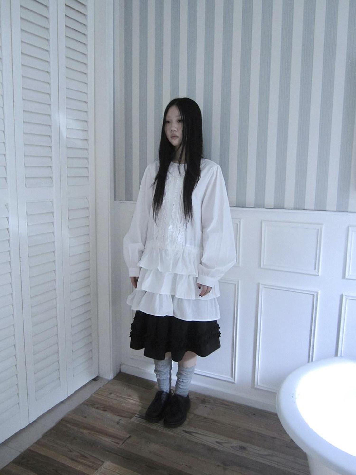 ang project Vintage Ruffle Edge Button Panelled Tiered Hem Women&