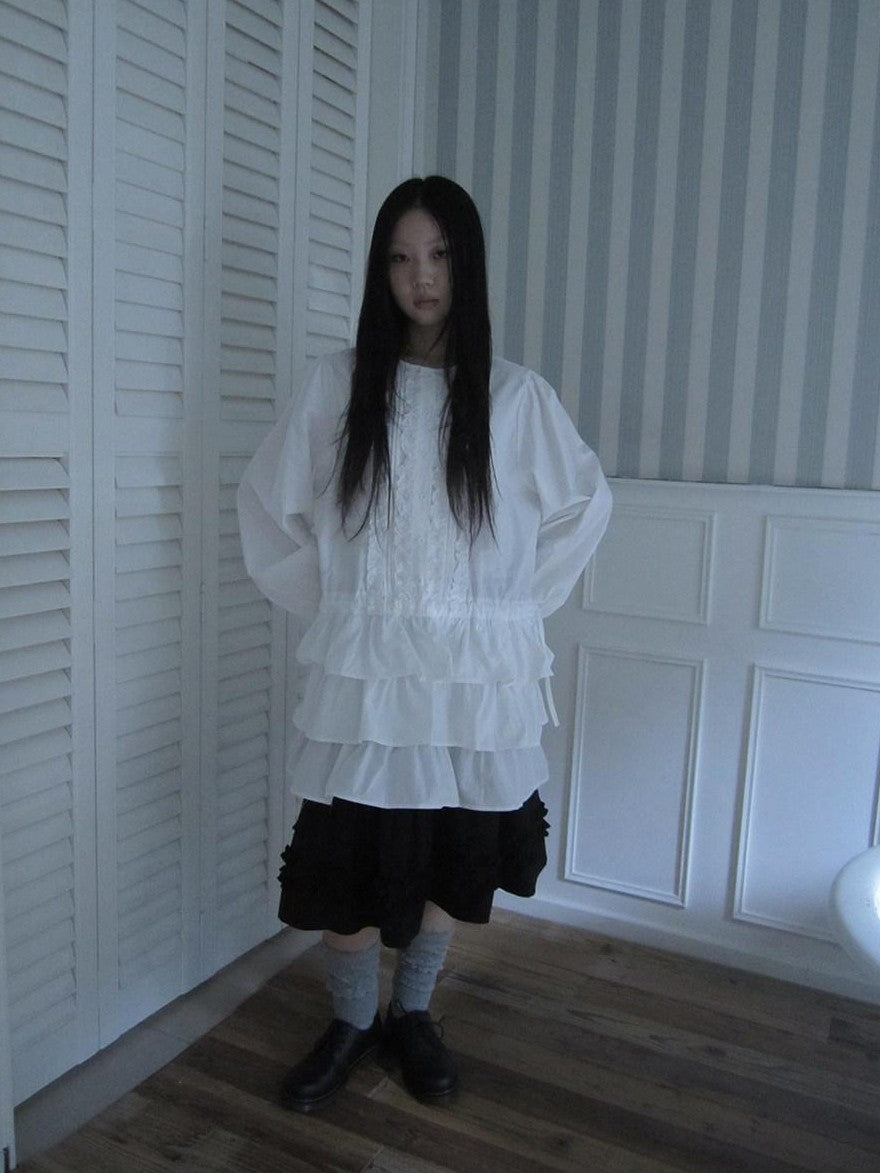 ang project Vintage Ruffle Edge Button Panelled Tiered Hem Women&
