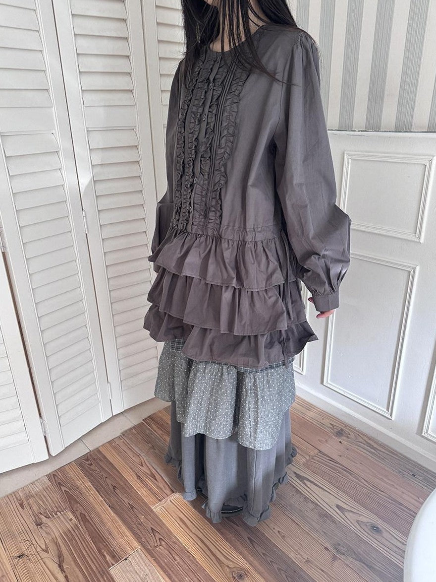 ang project Vintage Ruffle Edge Button Panelled Tiered Hem Women&