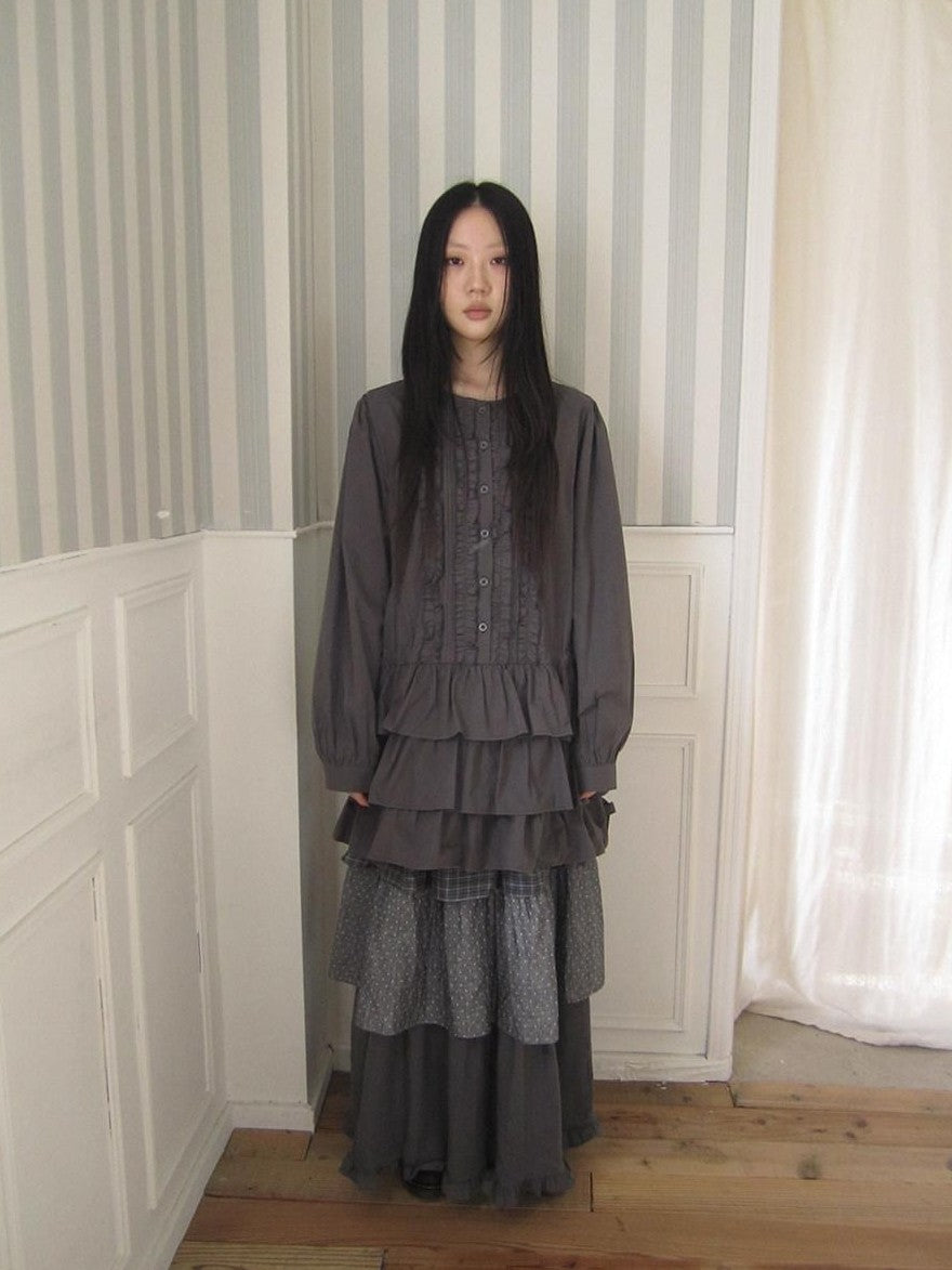 ang project Vintage Ruffle Edge Button Panelled Tiered Hem Women&