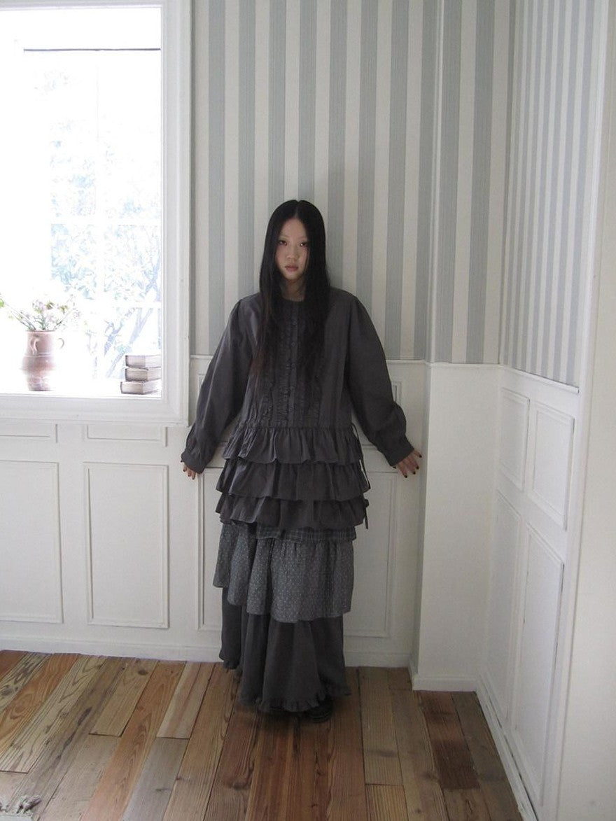 ang project Vintage Ruffle Edge Button Panelled Tiered Hem Women&