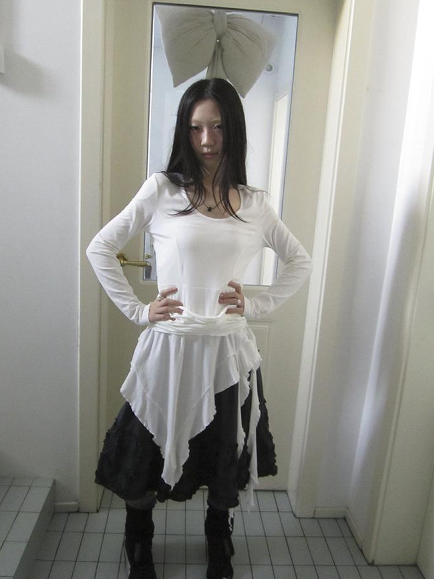 Updateang project Vintage Ruffle Hem Asymmetrical Blouse With Flowy Sash