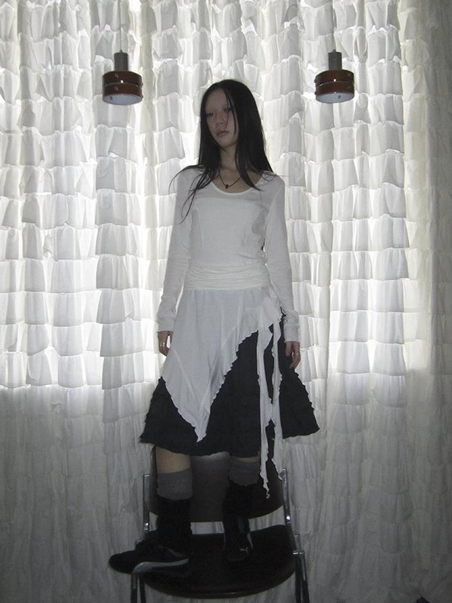 Updateang project Vintage Ruffle Hem Asymmetrical Blouse With Flowy Sash