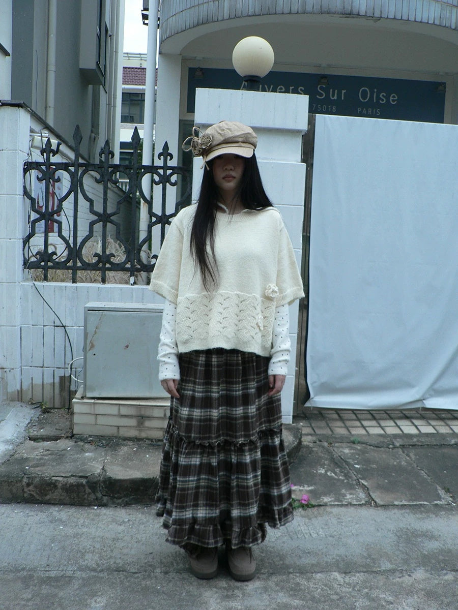ang project Vintage Ruffle Print A Line Elastic Waist Casual Women Brown Maxi Skirt