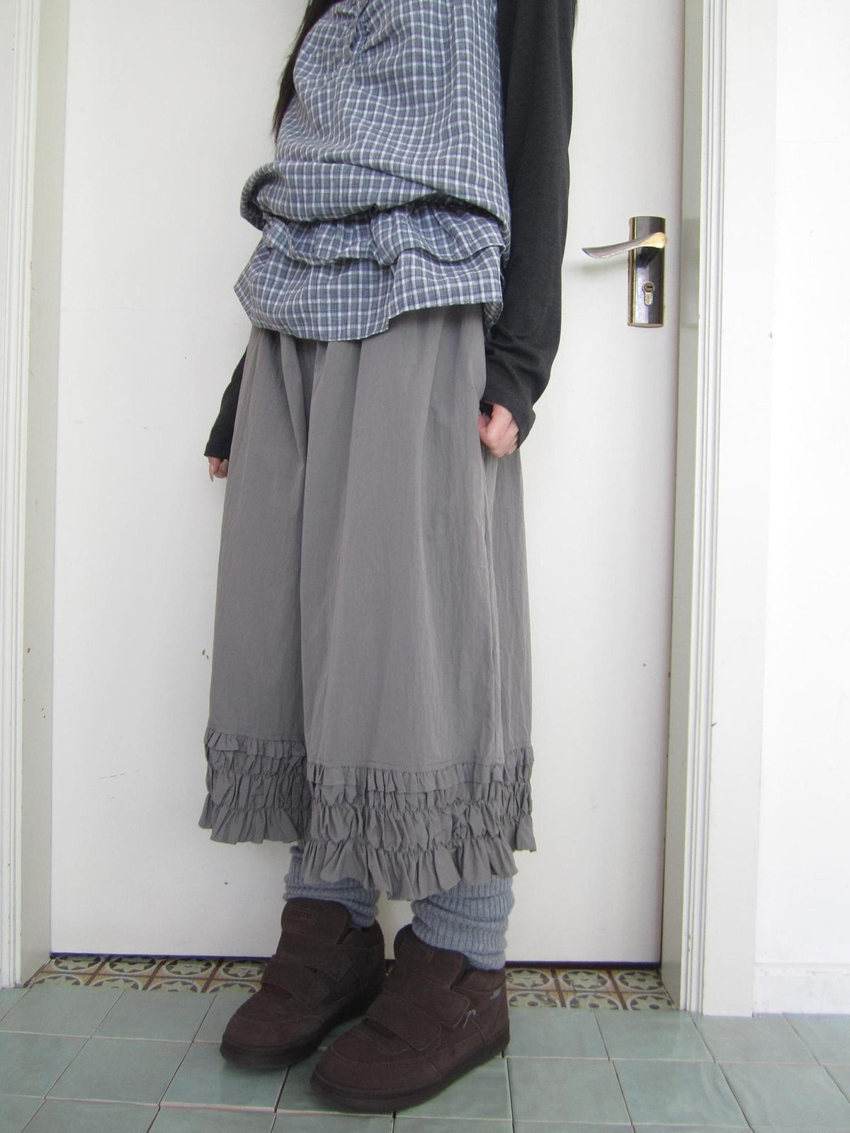 ang project Vintage Ruffle Ruched Elastic Waist Wide Leg Women&