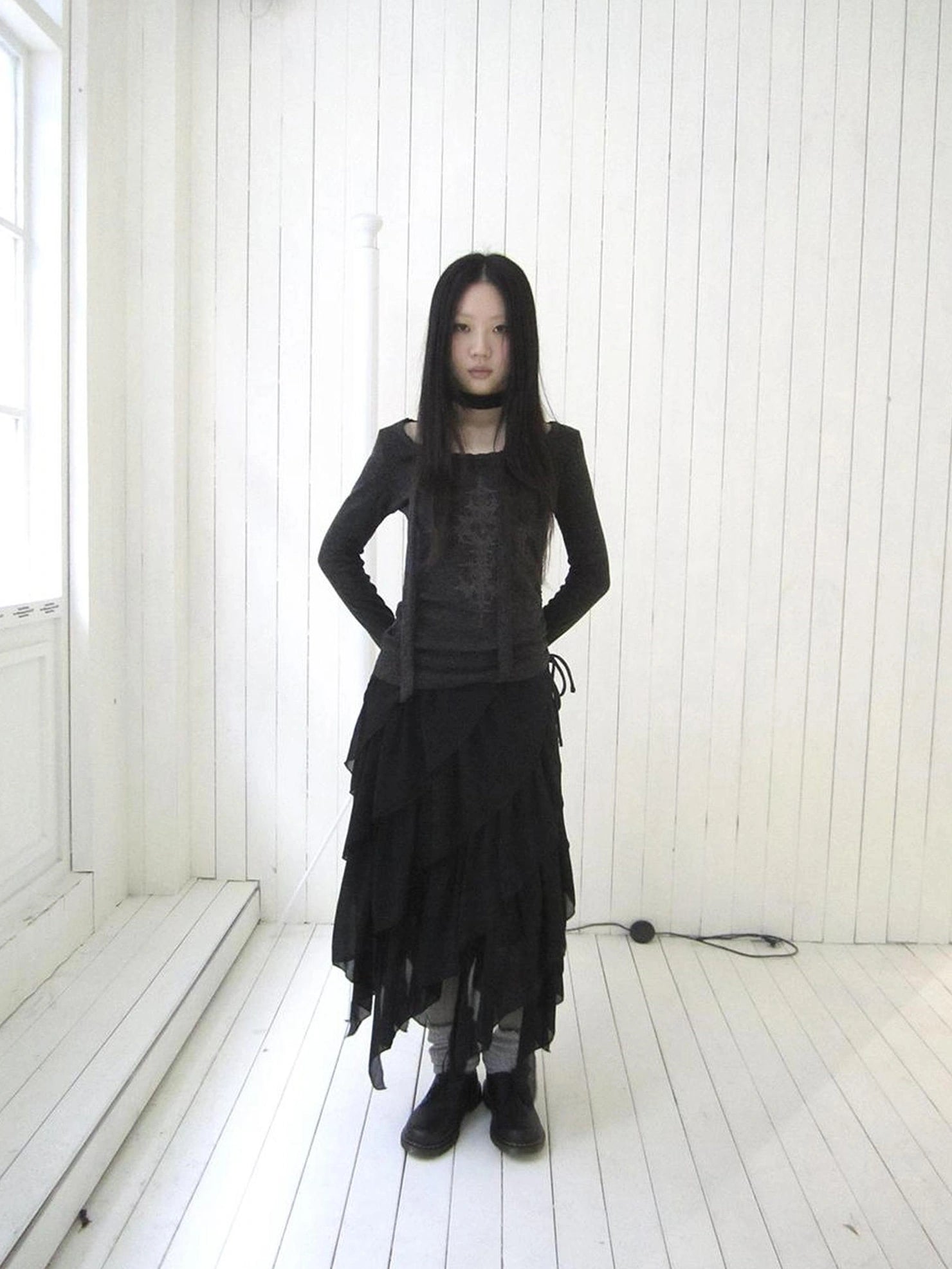 ang project Vintage Ruffle Tie Dye Long Sleeve Tee With Scarf T-shirt