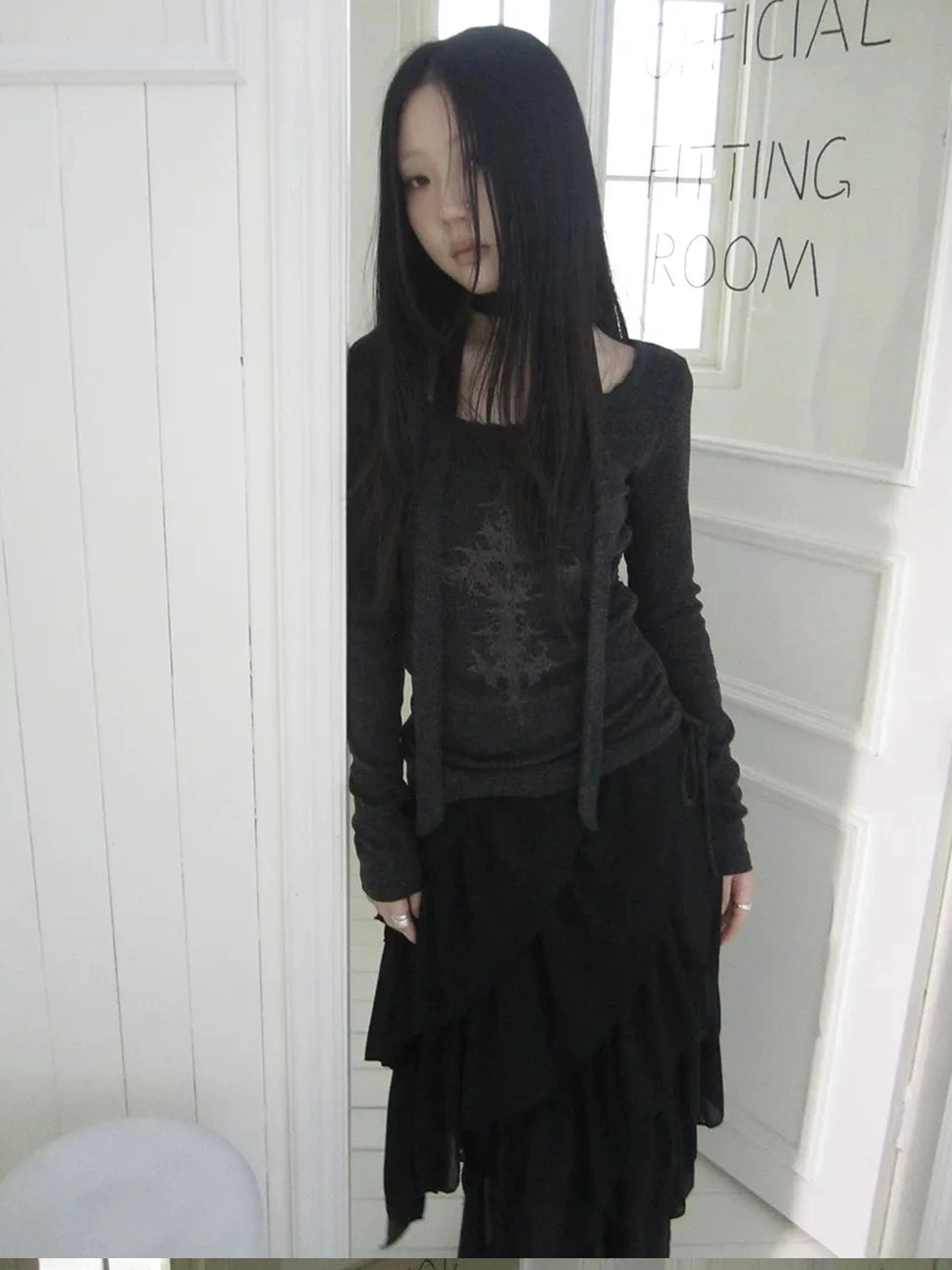 ang project Vintage Ruffle Tie Dye Long Sleeve Tee With Scarf T-shirt