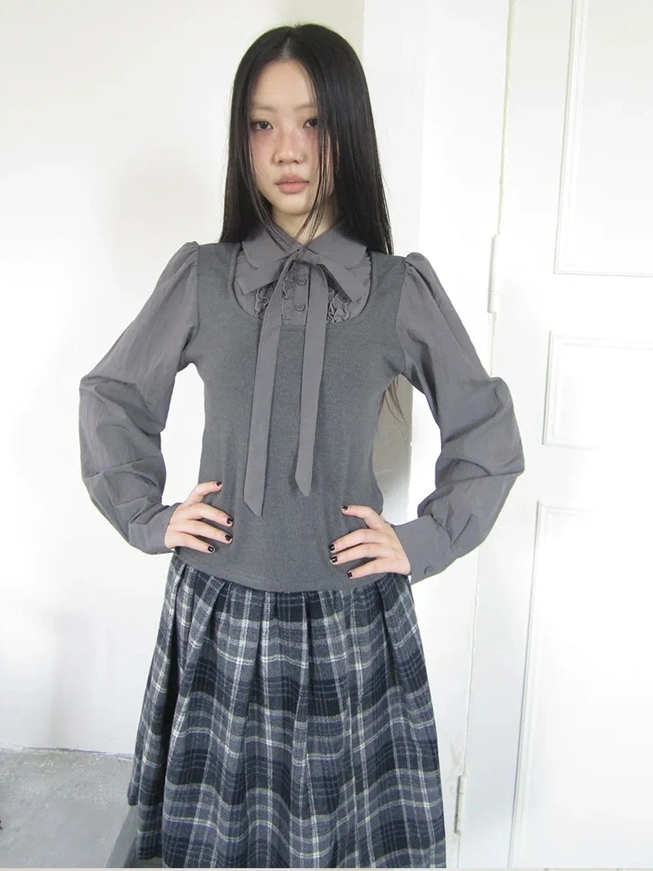 ang project Vintage Ruffled Lace Up Vest Blouse Shirts