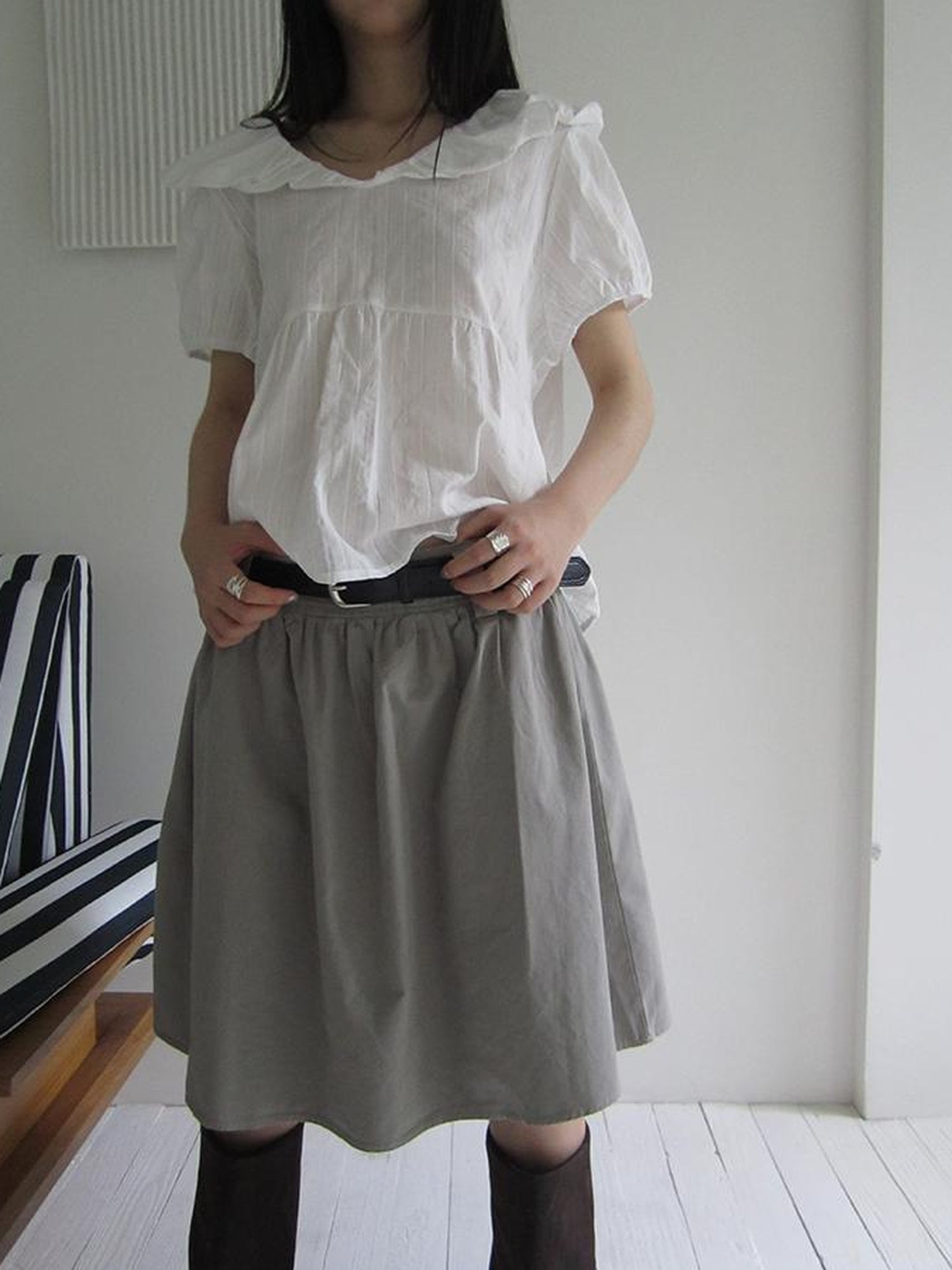 Vintage Solid A Line Skirt with Belt