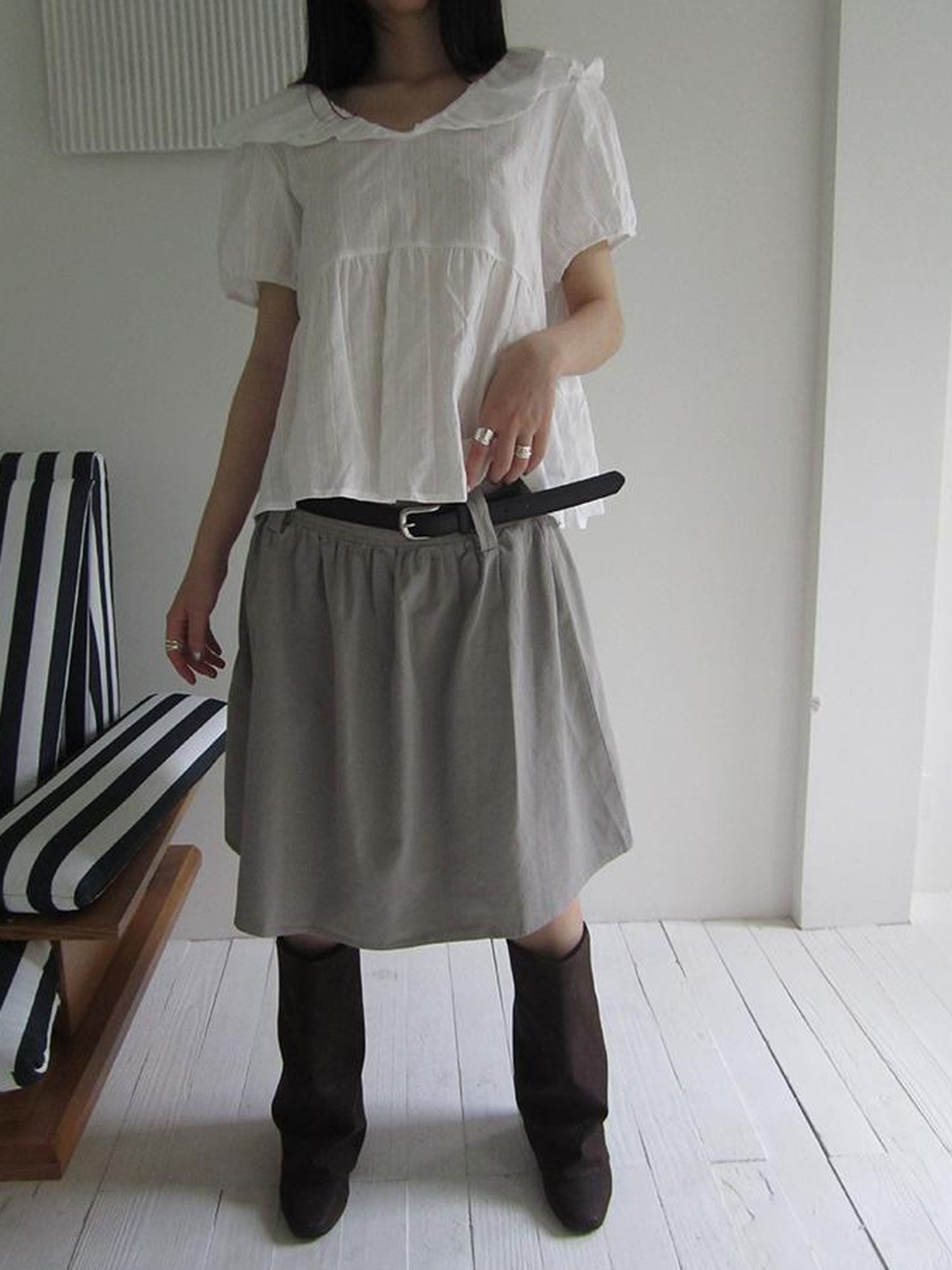 Vintage Solid A Line Skirt with Belt