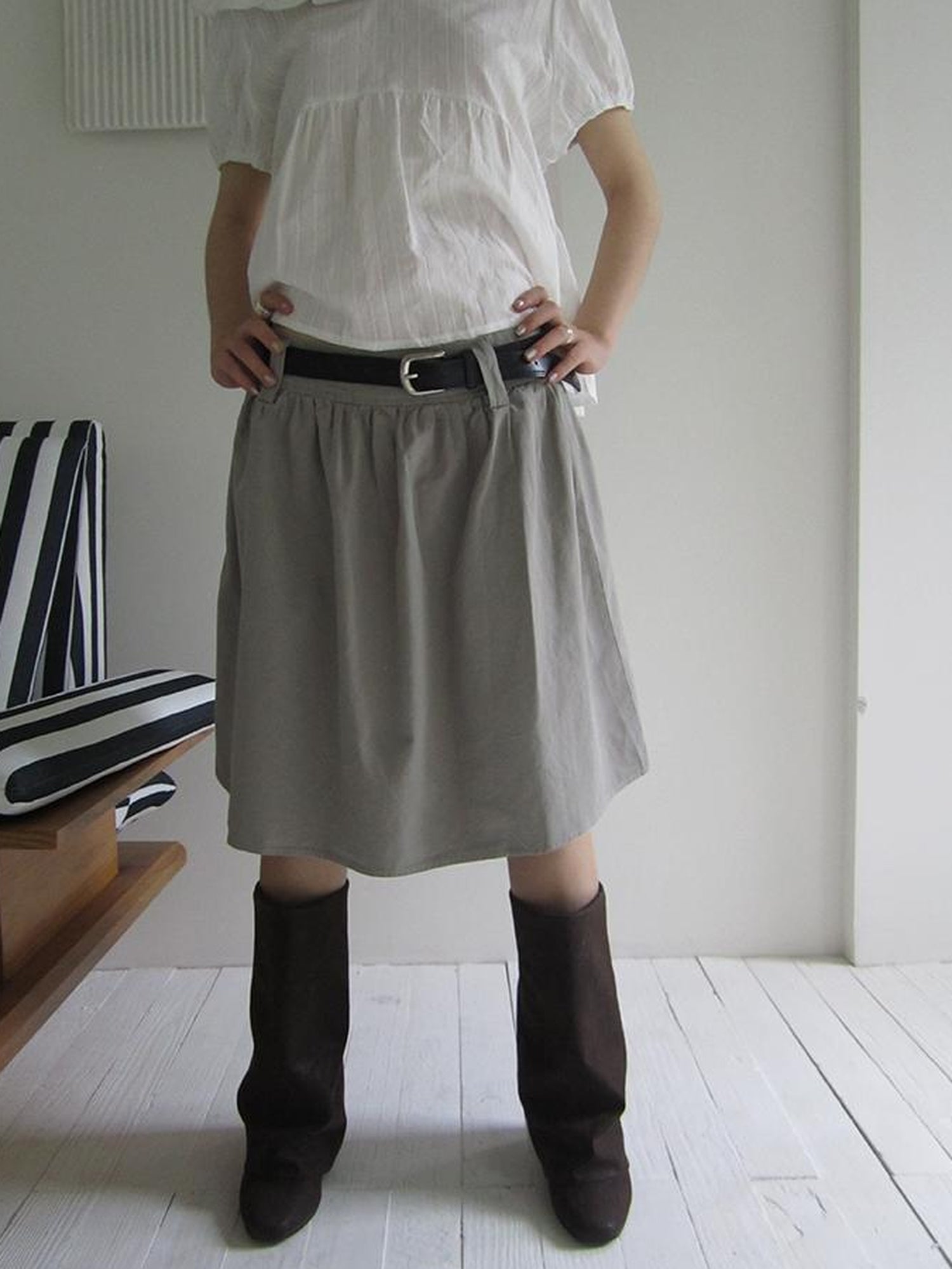 Vintage Solid A Line Skirt with Belt