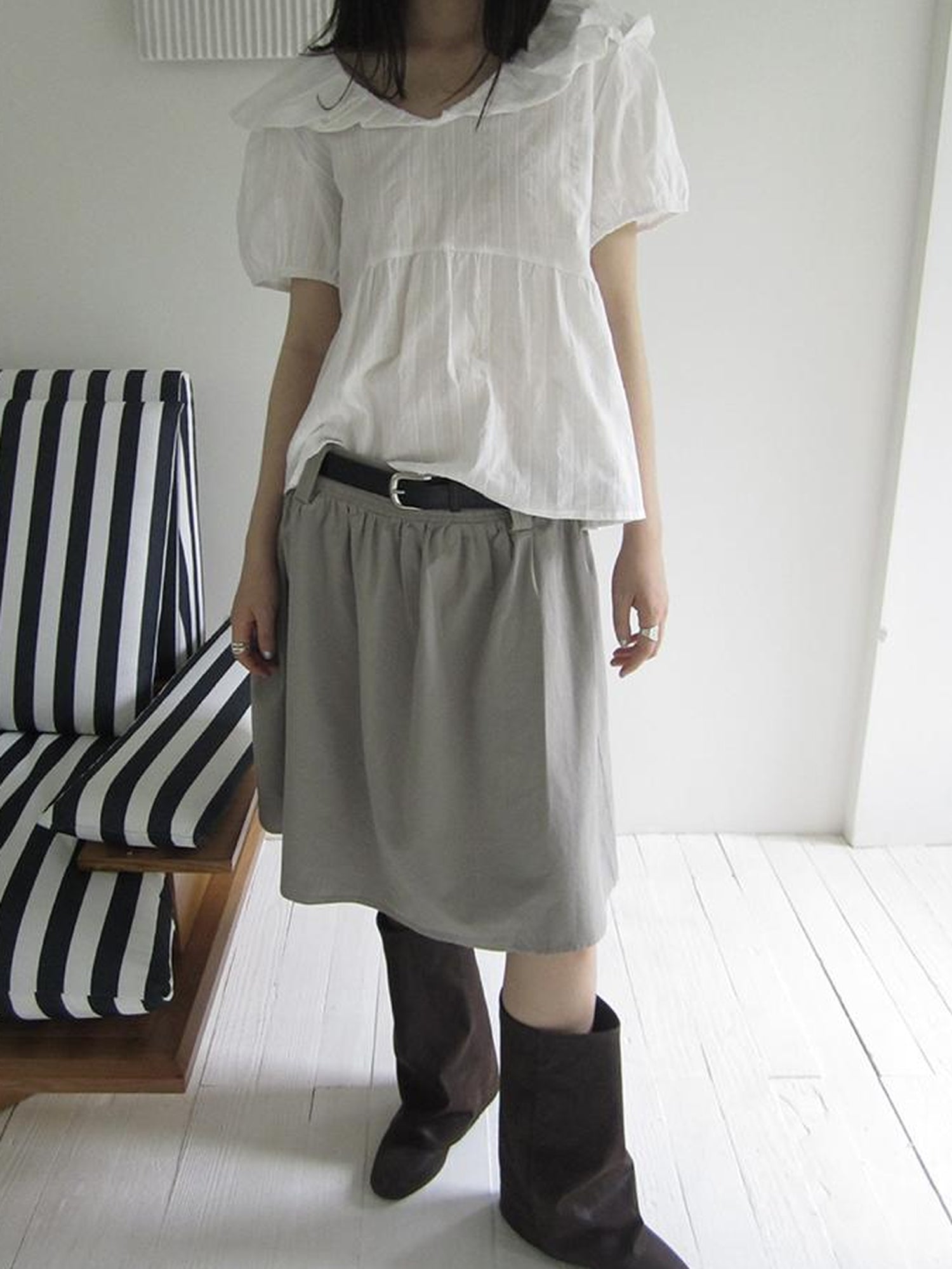 Vintage Solid A Line Skirt with Belt
