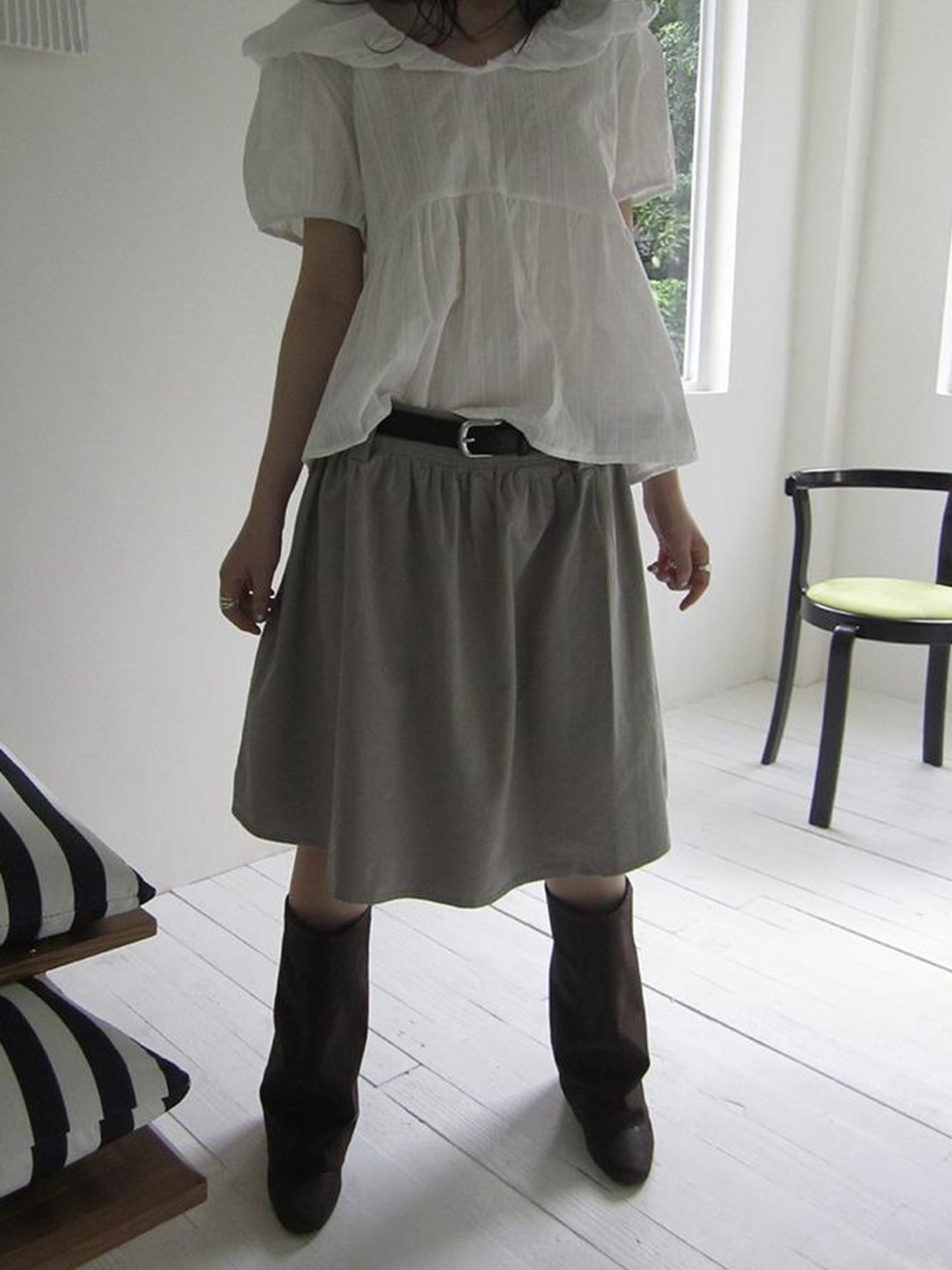 Vintage Solid A Line Skirt with Belt