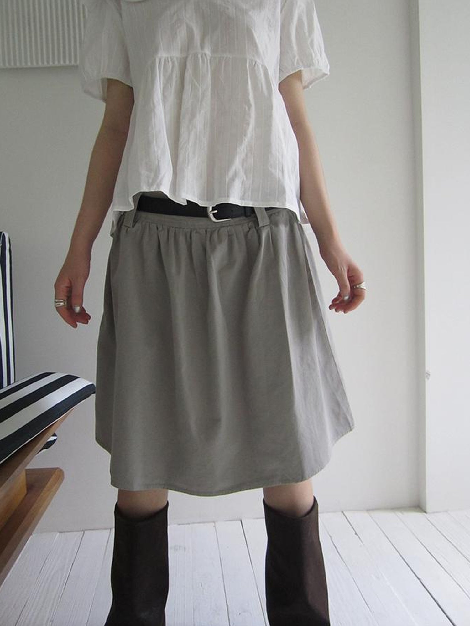 Vintage Solid A Line Skirt with Belt