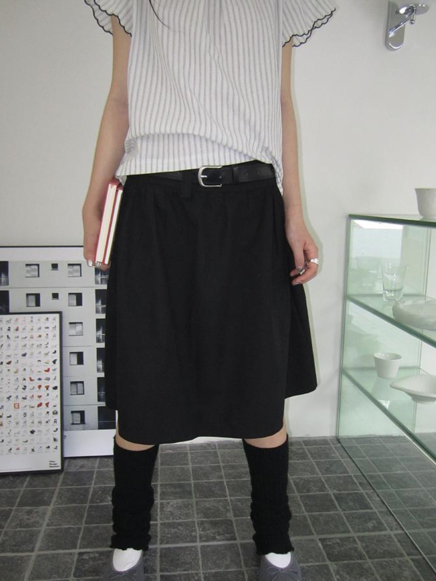 Vintage Solid A Line Skirt with Belt